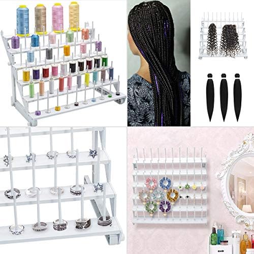 Sew Tech Thread Rack for 60 Spools or 30 Cones, Wall Mounted Large Thread Holder with Long Pegs, Bright White Plastic Thread Stand for Embroidery Serger Sewing Thread Storage and Hair Braiding - Image 5