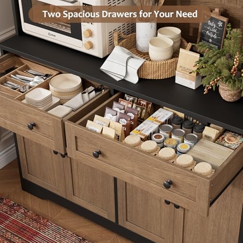 HOSTACK 75" Kitchen Pantry Storage Cabinet, Coffee Bar Hutch Cabinet, Brown - Image 5