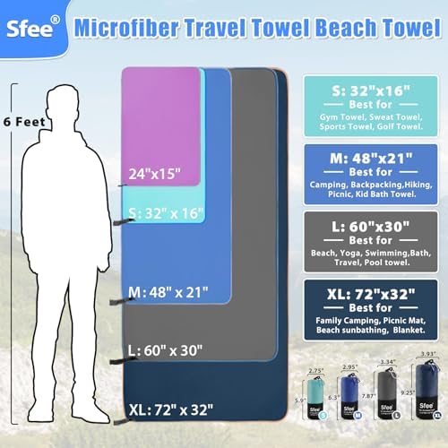 Sfee 2 Pack Microfiber Travel Towel, Quick Dry Towel Camping Towel Beach Towel Super Absorbent Compact Lightweight Sports Gym Towels Set for Beach, Gym, Hiking, Pool, Backpacking, Bath, Yoga - Image 6