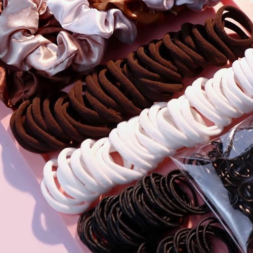 YANRONG Hair Accessories Set - 755 Seamless Ponytail Holders, Variety of Scrunchies, Bands, and Hair Ties for Thick and Curly Hair (light brown) - Image 5