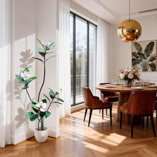 5 FT Artificial Magnolia Tree with Pot, Faux Flower Tree with White Magnolia Blooms and Green Leaves, Potted Artificial Plant for Living Room, Bedroom, Office, Entryway, Store, Home Dector - Image 7
