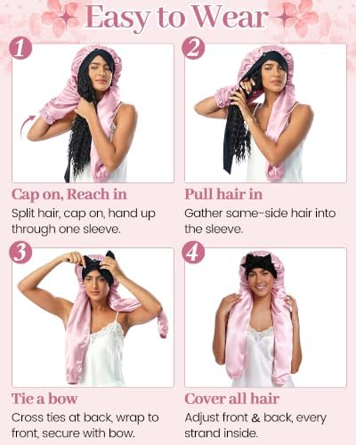Ababalaya Double Layer Long Satin Silk Feeling Bonnet for Women Sleep Cap - Image 3