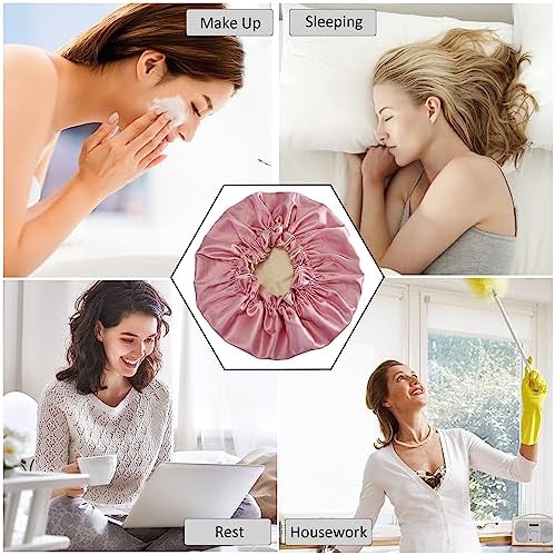 Silk Bonnet for Sleeping Satin Bonnets Double Layer Reversible Hair Cap Bonnet for Women Long Curly Braid Hair (Dusty Pink) - Image 5