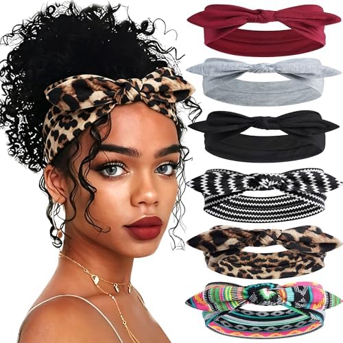 6 Pcs Short Bow Headbands for Women Boho Paisley Print Hair Band by ZUYASEZ