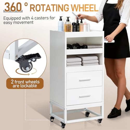 Winado Beauty Salon Trolley Cart with 2 Drawers, 3 Tool Holders, White - Image 6