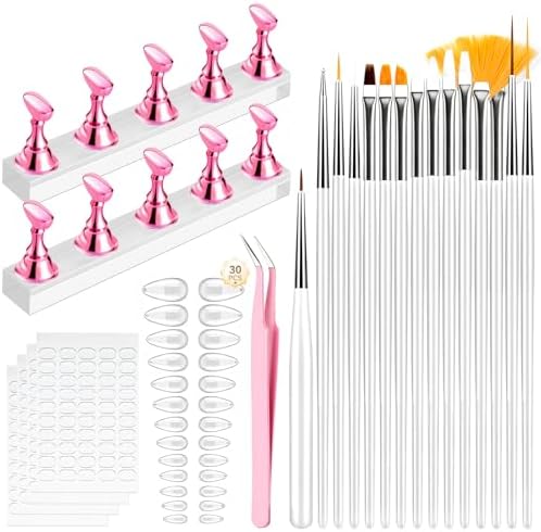 Makartt Nail Art Tools: Complete Press on Nails Design Kit with Nail Tips Almond 30pcs, Liner Brushes, Stronger Magnetic Stand, Solid Base, Pre-Cut Adhesive Tabs for Beginners Home & Salon DIY Use by Makartt