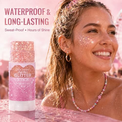 Mysense Light Pink Body Glitter Stick,Face Hair Glitter for Women Kids - Image 4