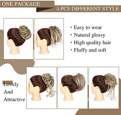 HMD 5 Pieces Messy Hair Bun Hairpiece Tousled Updo for Women - Image 2
