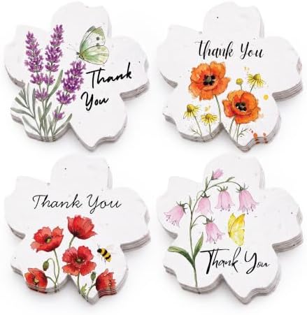 24 Plantable Flower Thank You Tags, 4 Floral Designs by SeedBloom