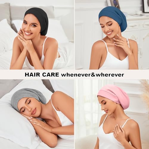 ZHENSILK 4Pcs Silk Satin Bonnets for Women Men, Adjustable Hair Wrap Slouchy Beanie Hat for Curly Hair - Image 6
