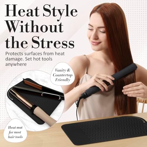 Large Vanity Mat, Heat Resistant Mat for Hair Tools, Vanity Décor, Black - Image 2