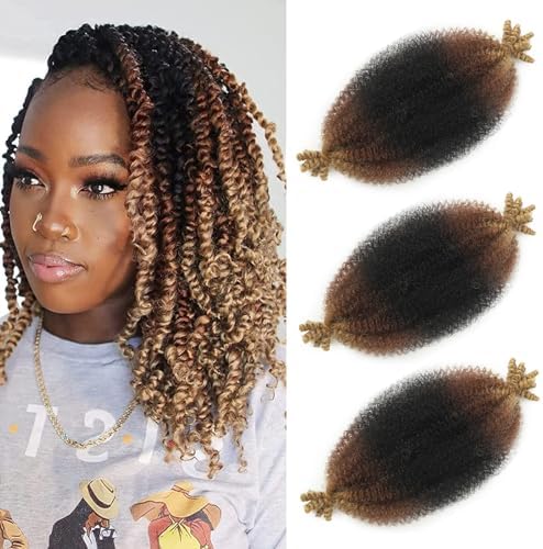 12 Inch Pre-Separated Springy Afro Twist Hair 3 Packs Black Pre-Fluffy Natural Brown Blonde Marley Crochet Hair Suitable for Black Women (1B/30/27, 12 Inch (Pack of 3)) by Celie