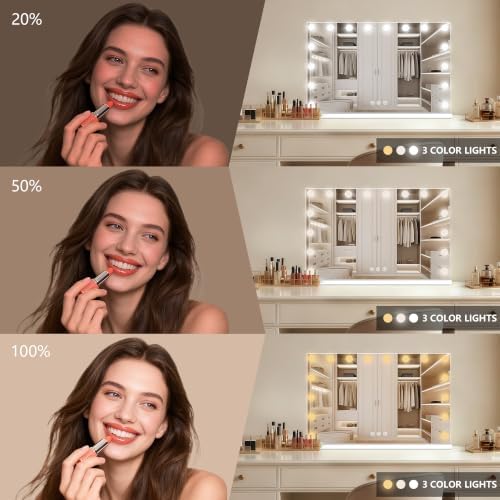 Moonee Vanity Mirror with Lights, 26"×20", with USB Charging Port, White - Image 2