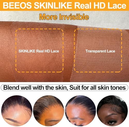 BEEOS 13x6 SKINLIKE ReaL HD Lace Wig, Ultra-fitted 250% Density Pre-Plucked Bleached Knots Straight Human Hair 28 Inch - Image 4