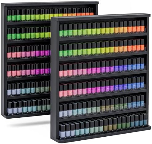 2 Packs Wood Nail Polish Rack, 6 Layers Wall Mount Nail Polish Organizer by Kikihouse