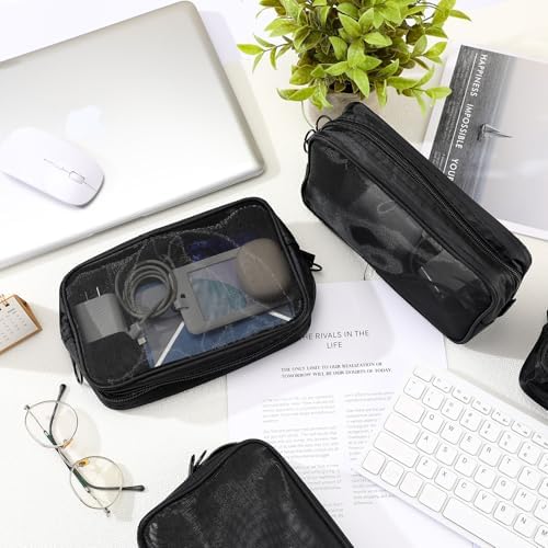 Weewooday 4Pcs Mesh Makeup Bag, Black, Large, Classic - Image 5