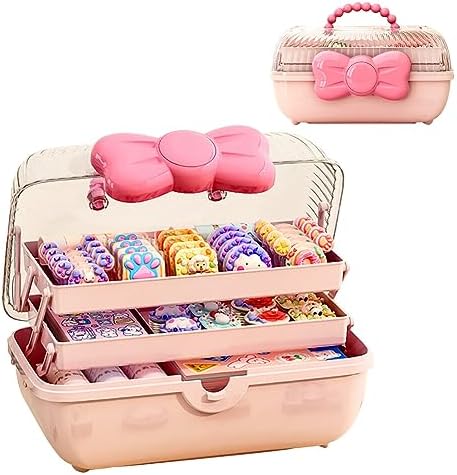 3-Layer Kids Hair Accessories Organizer with Bowknot Lock Cute Jewelry Box Headband Hair Tie Clip Organizer Box for Little Girls - Pink by Unknown