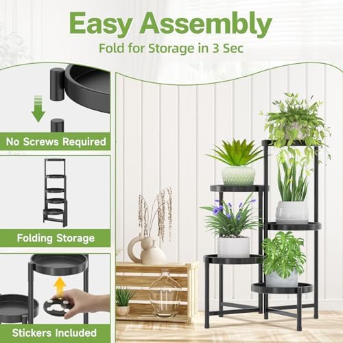5 Tier Large Plant Stand with Grow Light, 10 Inch Tray, Black - Image 5