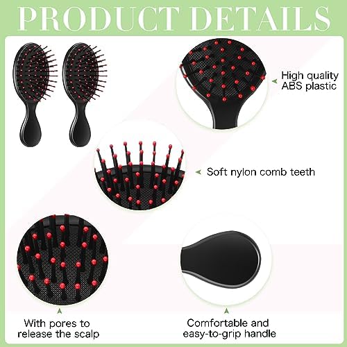 Nuogo 24 Pcs Mini Wet Hair Brush Combs Set Travel Detangling Soft Bristles Wet Dry Kids Hair Brush 12 Detangler Small Brushes 12 Plastic Combs for Baby(Black) - Image 4