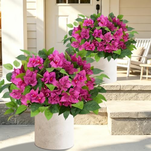 2Pack Artificial Bougainvillea Tree, Red Fake Bushes for Outdoor by HOENLE