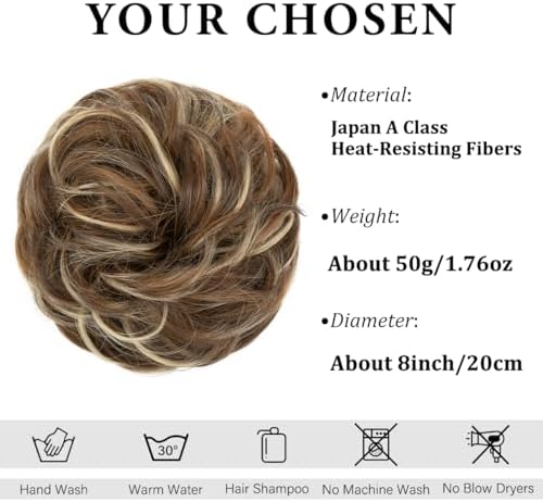 CJL HAIR Large Messy Bun Hair Piece Wavy Curly Scrunchies Synthetic Chignon Ponytail Hair Extensions Thick Updo Hairpieces for Women Nut Multi - Image 2