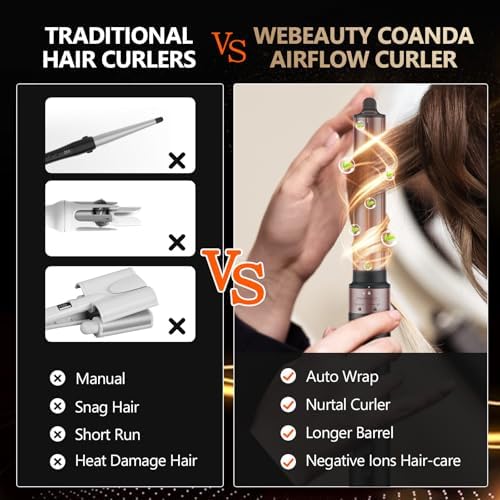 Hair Dryer Hot Air Styler: Auto Wrap Curling Wand 1 1/4 Inch Automatic Hair Curler, Ceramic Negative Ionic Blow Dryers Fast Drying Tools Set with Extra Long Barrel for Styling Waves (Black) - Image 4
