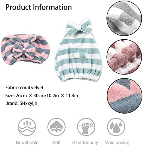Large Microfiber Hair Towel Cap,Rapid Drying Towel For Hair,Ultra Soft Super Absorbent Hair Drying Towel Turban,Cute Green&Pink Bow Hair Towel Wrap,Hair Drying Towels For Women Fast Dry(2pack) - Image 2