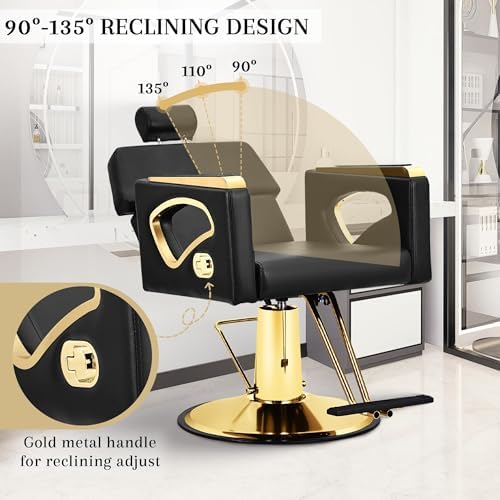 Barber Salon Chair for Hair Stylist, all Purpose Salon Chair Black & Gold - Image 4