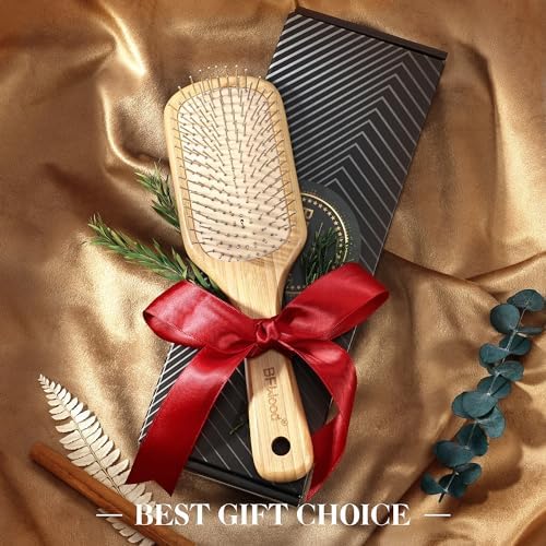 BFWood Bamboo Hair Brush with Steel Bristles,Metal Bristle Hair Brush - Image 6