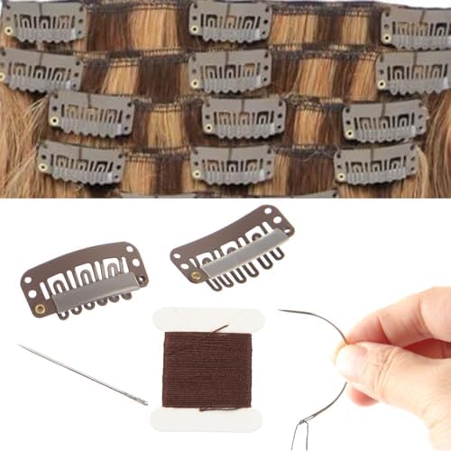 20 Pieces Hair Extension Clips, Dark Brown Wig Clip with Needle and Thread - Image 5