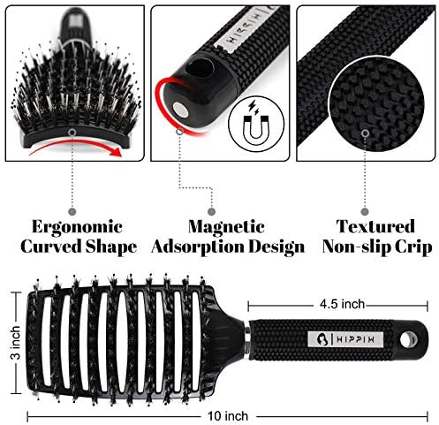 HIPPIH Boar Bristle Hair Brush Set of 2, Detangling Smoothing for Wet & Dry - Image 2