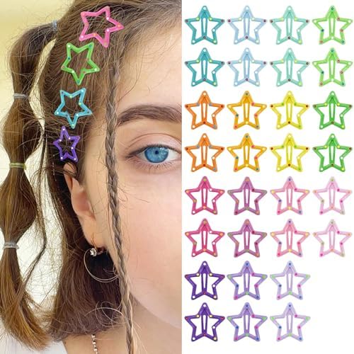 SAOROPEB Star Hair Clips 2000s Y2K Multicolor Hair Accessories-30 PCS 1.18" by SAOROPEB