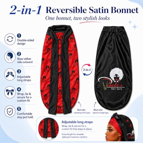 Venide's Reversible Satin Bonnet for Women - Adjustable Tie Strap Sleep Cap for Curly & Natural Hair - Image 3