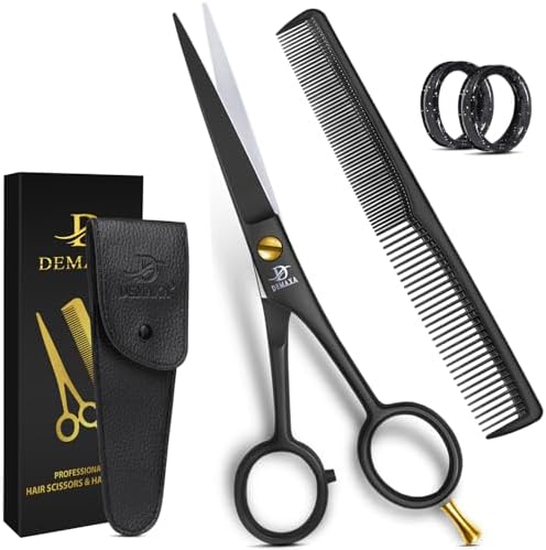 Hair Scissors Professional 6.5 Inch with Hair Comb - Premium High Carbon Stainless Steel Barber Salon Hair Shears for Haircut Scissors - Ergonomic Design Super-Sharp Hair Cutting Shears for woman by DEMAXA