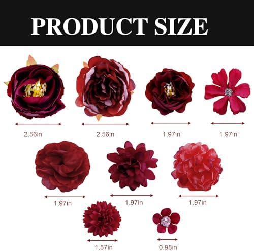 21 PCS Hair Flowers Boho Hair Barrettes Accessories Hawaiian Silk Flower Clips Girls Red Floral Bride Headpiece Festival(Red) - Image 2