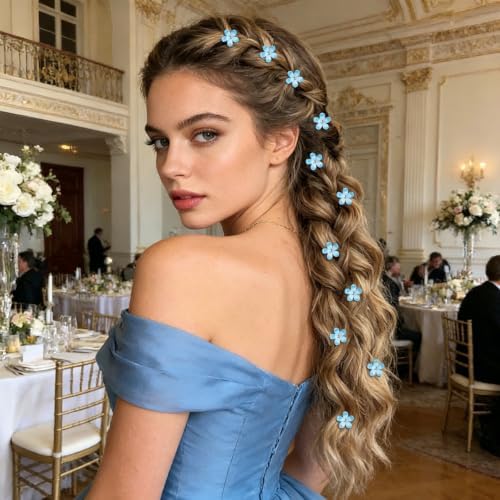 YISSION 20Pcs Mini Ombre Blue Flower Hair Clips Crystal Women Girls Wedding - Image 4
