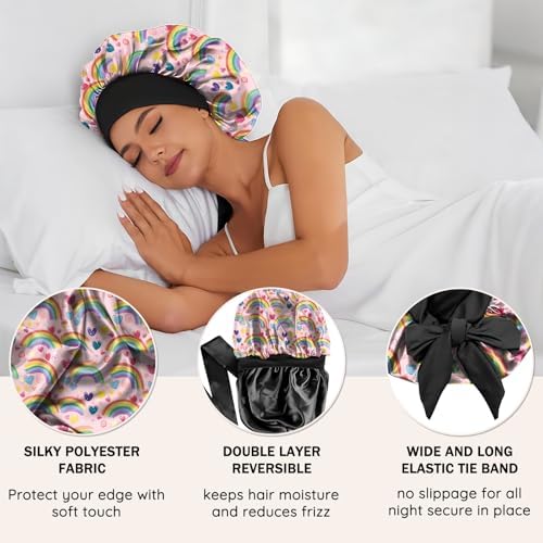 Satin Hair Braid Bonnet for Sleeping Double Layer Elastic Wide Soft Tie Band Hair Silk Lined Sleep Cap Women Girls - Image 3