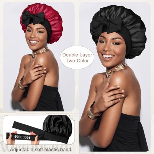 CHLINS Double Layer Satin Bonnet for Sleeping, Hair Bonnet for Curly Hair - Image 2