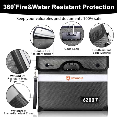 6200°F Upgraded Fireproof Document Bag with Lock, Fireproof Money Bag for Cash with Zipper/Reflective Strip, 9 Layer of Heat Insulated Material, Water Resistant Fire proof Bags for Documents,Fire Bags - Image 5