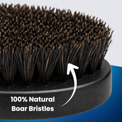 Beard Brush for Men, Natural Boar Bristles, Black Oval Wave Brush, Warp Resistant Wood Handle, for Fuller Thicker Hair, Beard & Mustache Growth, Exfoliation (Black 2) - Image 5