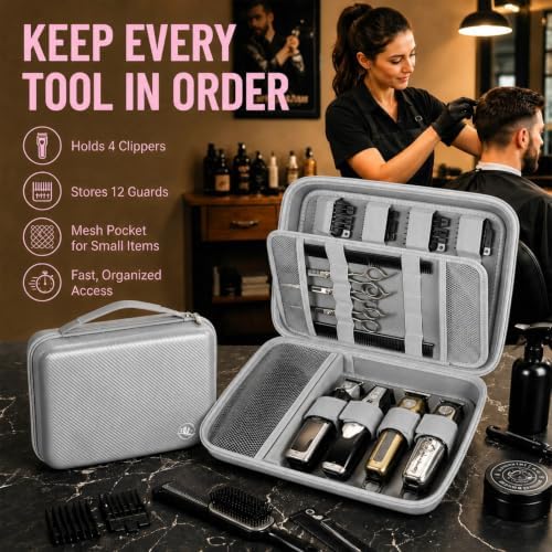 Boobowl Hard Travel Case for Hair Clippers, Barber Tool Organizer, Silver - Image 5