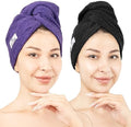 American Soft Linen 100% Cotton Hair Towels for Women, Head Towel Cap, Cotton Hair Turban Towel Wrap for Long Curly Anti Frizz Hair, Soft and Absorbent Cotton Hair Towels 2 Pack, Purple-Black by AmericanSoftLinen
