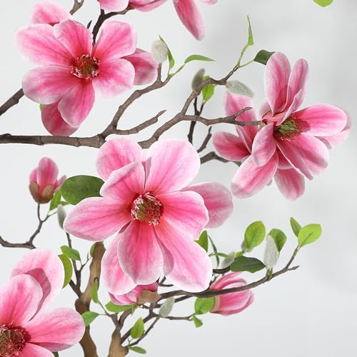 5 Inch Artificial Magnolia Tree with Pot, Faux Flower Tree with Pink Magnolia Blooms and Green Leaves, Potted Artificial Plant for Living Room, Bedroom, Office, Entryway, Store, Home Dector - Image 4