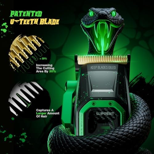 SUPRENT FANGS Professional Barber Clippers - High-Performance 13,000 RPM Vector Motor Hair Clipper Barber Trimmer Set, Professional Haircutting Kit with AI Speed Control, Patented U-Teeth Blade(black) - Image 3