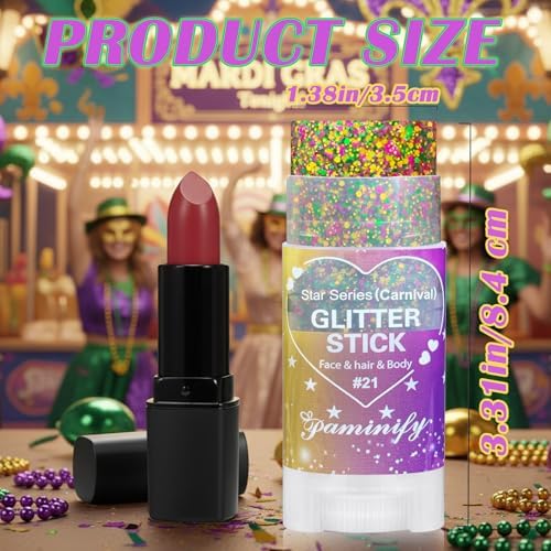 Mardi Gras Hair Face Glitter Stick,Mardi Gras Outfit for Women,Purple Green Gold Body Glitter Makeup,Festival Costume Carnival Accessories Singer Concerts Halloween Chunky Glitter Makeup - Image 5