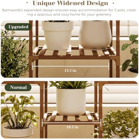 Bamworld Plant Stand Indoor Outdoor Hanging Shelf for Multiple Plants Tall Large Holder for Living Room Patio Balcony Garden (A-Cabinet-Wider) - Image 2