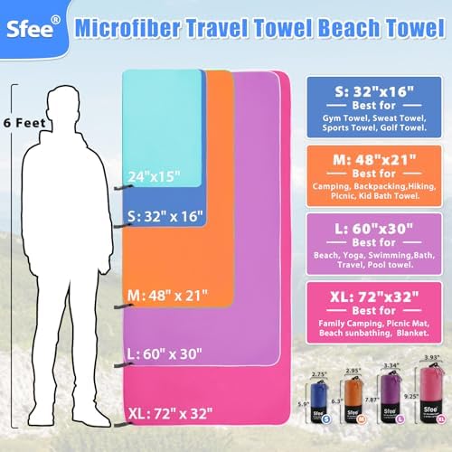 Sfee 2 Pack Microfiber Travel Towel, Quick Dry Towel Camping Towel Super Absorbent Compact Lightweight Sports Swim Gym Towel Beach Towels Set for Gym, Hiking, Pool, Backpacking, Bath, Yoga - Image 3