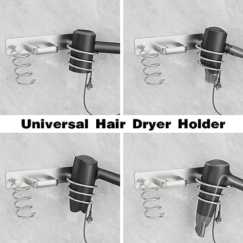 hicorfe Hair Dryer Holder 3 in 1 Hair Tool Organizer,Blow Dryer Holder Wall Mounted,Bathroom Bedroom Care Styling for Flat Iron,Curling Iron,Hair Straightener（Silver） - Image 4