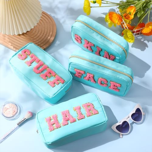 Remerry 4 Pcs Preppy Makeup Bags,Light Blue - Image 3