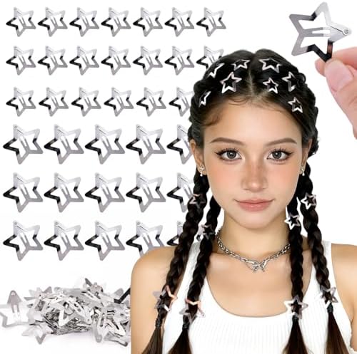 35 PCS Silver Star Hair Clips Barrettes, 1.18&1.57 Inch Snap Y2K Hair Clips by TINKRSTUFF
